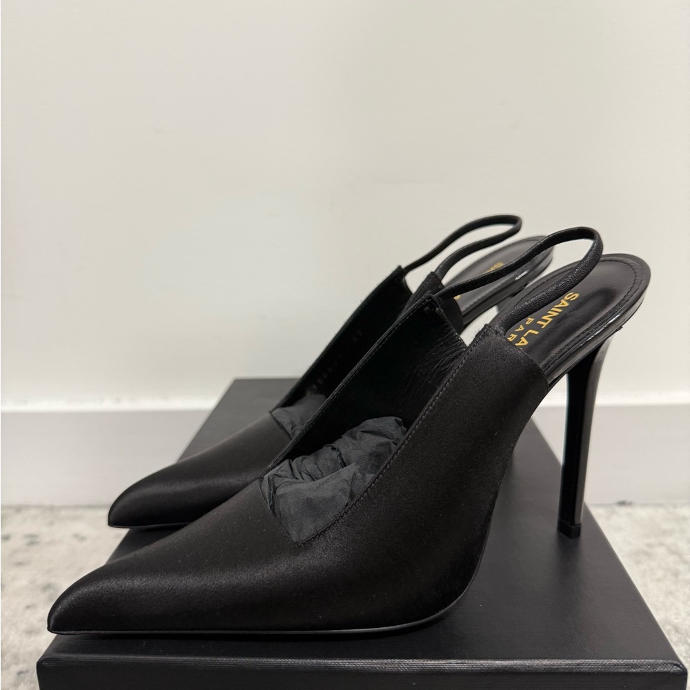 Saint Laurent Black Satin Slingback Heels